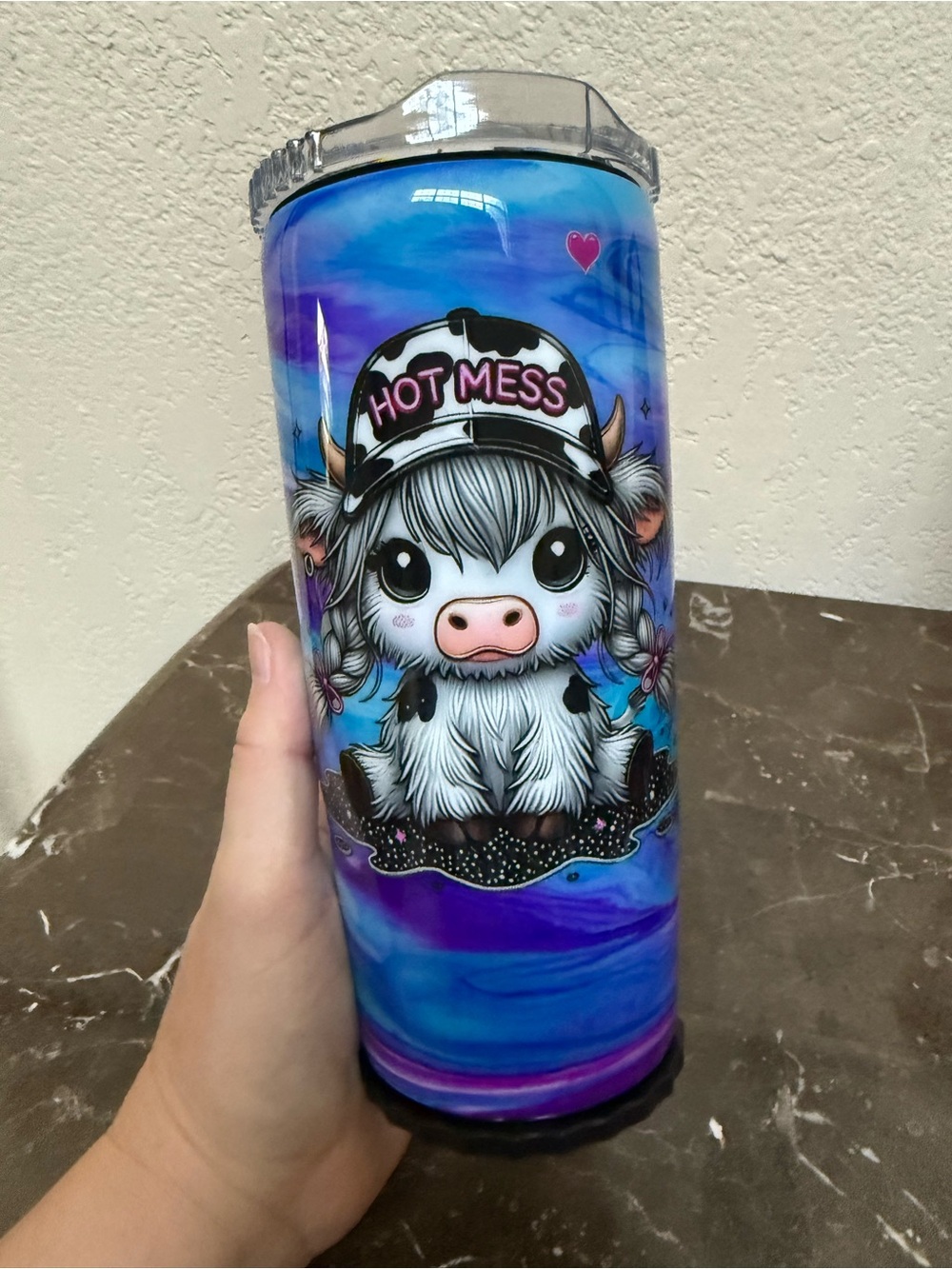 Hot Mess Highland Cow 20 Oz Strawbler Tumbler Cup Handmade